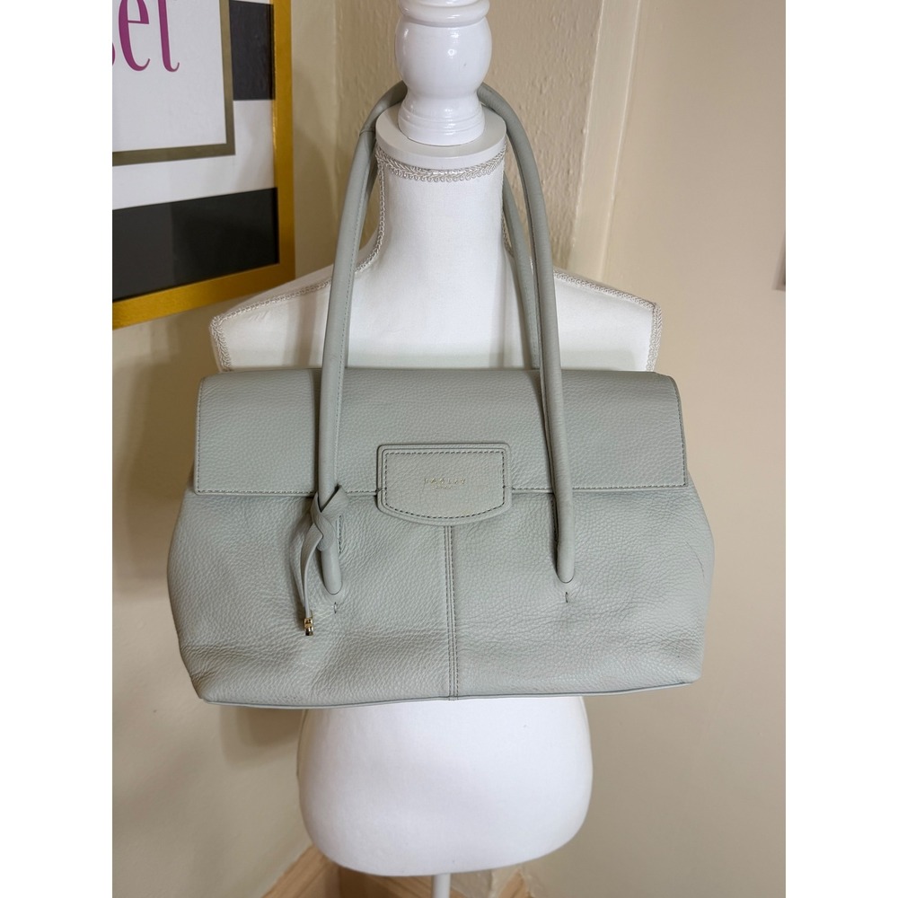 Radley London Pebbled Leather Flap Shoulder Bag Sage Green Gold Hardware
